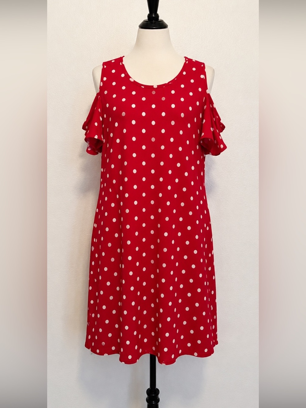 Polka Dot Lexington Ave Red Cold-Shoulder Dress SizeL